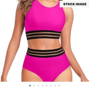 Temp Me Womens Two Piece High waisted Pink Bikini Set Size Large New